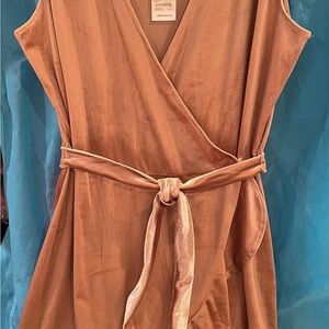 Gold velour wrap sleeveless dress